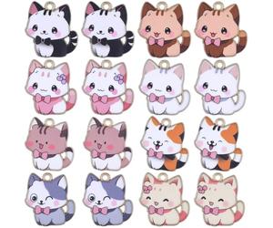 BEAMARKER 32 pièce 8 styles de Breloques Chat Colorées Breloques Animaux en Émail Petits Pendentifs en Métal Assortis Motif Animal de Compagnie de Dessin Animé Esthétique pour la Création de Bijoux Br