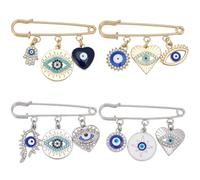 BEAMARKER 4 Pièces 4 Styles Mauvais Oeil Charme Broche Pin Bleu Lucky Eye Hamsa Main Pin Or Argent Acier Inoxydable Email Broche pour Vêtements Sacs à Main Écharpes Hommes Femmes Halloween Décoration