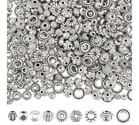 BEAMARKER 450 pièce 9 styles Perles Intercalaires en Argent Antique en Vrac Style Tibétain en Alliage Forme de Tube Rondelles Donuts Petites Perles en Vrac pour Bracelets Colliers Boucles D'Oreilles F