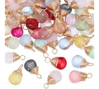 BEAMARKER 50 Pcs Teardrop Verre Charms Cristal Goutte d'eau Perles Charms avec Fil d'or Laiton Enveloppé Pendentif en Verre pour la Fabrication de Bijoux Découvrir Boucles d'oreilles Colliers Bracelet