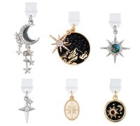 BEAMARKER 6 Bouchon Anti Poussière pour Port de Charge USB C de Type C avec Pendentifs en Alliage Motif Soleil Lune Étoile Espace Plastique PVC Protection pour la Plupart des Téléphones de Type C