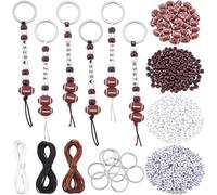 BEAMARKER 752 pièces Bricolage Rugby Perles Porte-clés Kit Porte-clés de sport Processus de fabrication Perles numériques en acrylique réglables 12 pièces Porte-clés Sac de fil de nylon Charms Festiva