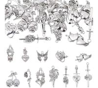 BEAMARKER Breloques Gothiques Tibétaines Antiques en Argent 24 styles Pendentifs Gothiques Tête de Mort Diable Cœur Épée Aile Hibou Papillon Rose pour Bricolage Collier Bracelet Boucle D'Oreille Fabri