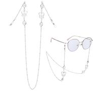BEAMARKER Chaîne de Lunettes en Perles de Pierre de Lune Porte Lunettes Argenté Collier Élégant avec Boucles pour Femmes et Hommes Idéal pour la Lecture L'Écriture et Les Activités de Plein Air.