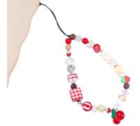 BEAMARKER Charm de téléphone en perles de cerise Bracelet en lanière de cellulaire en fruits rouges Bracelet mignon en résine esthétique en perles de cerise Chaîne de poignet Chaîne Accessoires pour f