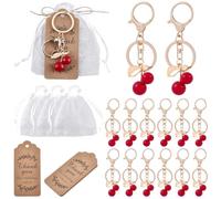 BEAMARKER Ensemble de 10 porte Clés Cerise Rouge Breloques pour Sacs à Main Étiquettes de Remerciement Cerise et Sachets en Organza Cadeaux Souvenirs pour Invités (Mariage Anniversaire Thanksgiving) D