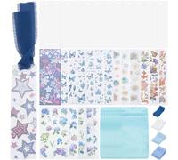 BEAMARKER Kit Fabrication Marque Pages 12pcs Blocs acryliques Transparents Autocollants decoratifs Fleurs Papillons Etoiles Ruban Blanc 4m DIY Loisirs creatifs