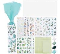 BEAMARKER Kit Fabrication Marque Pages 12pcs Blocs acryliques Transparents Autocollants decoratifs Fleurs Papillons Etoiles Ruban Blanc 4m DIY Loisirs creatifs Sacs Cadeaux