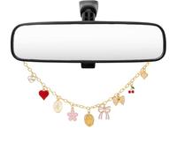 BEAMARKER Mignon Pendentif de Voiture Doré Pendentif de Rétroviseur avec Coeur Coloré Arc Fleur de Cerisier Pendentif Boho Style Charm Accessoires Intérieurs de Voiture pour Décoration de Balcon de Fe