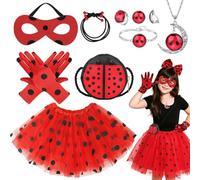Beamely Ensemble d'accessoires de costume de coccinelle, rouge et noir, avec jupe tutu, masque, gants, sac, bijoux pour Halloween, carnaval, anniversaire
