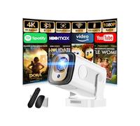 Beamer 1080P mit WiFi & Bluetooth Android Projektor, Mini Beamer 4k mit 210° drehbarer Stand, Tragbarer Projektor Native 4K Full HD Unterstützung Laptop/HDMI/USB/Automatische Trapezkorrektur, weiß