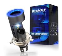 BEAMFLY Ampoule H4 LED Moto avec Anneau Halo, Lampe Frontale Yeux d'ange Phare Scooter HB2 9003 6500LM 6000K Blanc