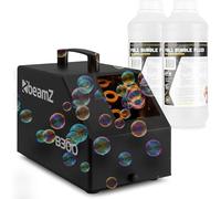 BeamZ B300 Pack Machine à Bulles Enfant/Mariage/Anniversaire - 2L inclus - Ventilateur Puissant, Double Roue, Facile à Transporter, Télécommande, Réservoir 700mL, Idéale pour les Fêtes en Extérieur