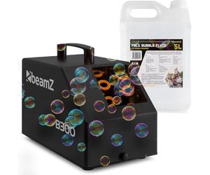 BeamZ B300 Pack Machine à Bulles Enfant/Mariage/Anniversaire avec 5L de Liquide - Double Roue, Facile à Transporter, Télécommande, Réservoir 700mL, Idéale pour Les Fêtes en Extérieur