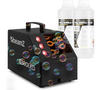 BeamZ B300LED Pack Machine à Bulles + 2L de liquide, Enfant/Mariage/Soirée avec LEDs RGB - Ventilateur Puissant, Double Roue, Poignée, Télécommande, Réservoir 700mL, Idéale pour Fêtes en Extérieur