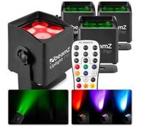 BeamZ BBP44 Lot de 4 Projecteurs sur Batterie Compact RGBW IP65-16 Watts, Résistant aux Intempéries, Autonomie 25H, Idéal pour Éclairage de Salle, Mariage, Jardin, Architecture, Hôtel, Restaurant