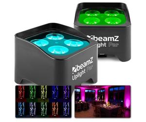 BeamZ BBP90-2x Projecteurs d’Ambiance sur Batterie - Noir, 4 x 4 Watts RGB-UV, Autonomie 20H, Câble DMX Inclus, Modes Automatiques, Idéal pour les Mariages, Architectures...