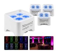 BeamZ BBP90 - 4x Projecteurs d'Ambiance sur Batterie 4 x 4 Watts RGB-UV - Blanc