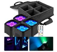BeamZ BBP94W Lot de 4 projecteurs Uplight 4x LED 12 W RGBAW avec batterie - Avec sac de transport, mode WDMX Noir