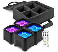 BeamZ BBP94W - Pack de 4 Projecteurs PAR Uplight sur Batterie RGBWA WDMX 48W avec Valise - Autonomie 9H, Éclairage de Salle, Mariage, Jardin, Architecture, Hôtel, Restaurant