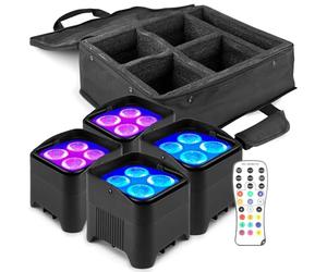 BeamZ BBP94W - Pack de 4 Projecteurs PAR Uplight sur Batterie RGBWA WDMX 48W avec Valise - Autonomie 9H, Éclairage de Salle, Mariage, Jardin, Architecture, Hôtel, Restaurant