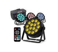 BeamZ BCC165 - Pack de 4 FlatPAR LED RGBWA-UV 14x 4W - Projecteurs DJ Extra-Plats avec Télécommande et Sac de Transport