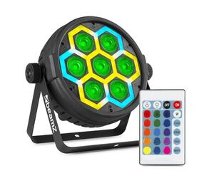 Beamz BT420 Projecteur PAR LED - 7x 10W LED RGBW, Mode DMX, Gestion Audio, Programmes Intégrés, Système de Refroidissement, Télécommande Incluse, Idéale pour l'Éclairage de Soirée
