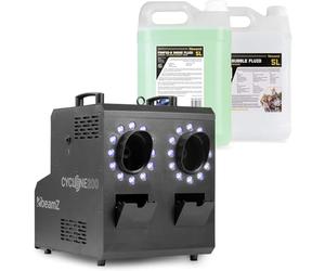 BeamZ Cyclone200 Pack Machine à Fumée et à Bulles 2-en-1 24, 5L de liquide a fumée et 5L de liquide à bulles inclusLEDs RGBW, Effets Lumineux et Atmosphériques Spectaculaires, Compacte et Portable