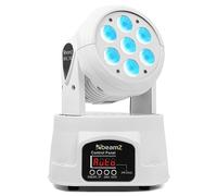 Beamz MHL74 White Mini Lyre Wash - 7x LED RGBW LED 10W, Strobe Couleur, Modes DMX et Stand Alone, Fonctionnalité Maitre/Esclave, Pan 540°, Tilt 180°, Idéal pour la Scène, Bar, Boîte de Nuit