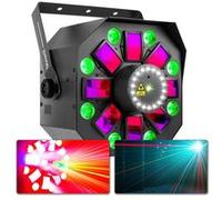 BeamZ Multibox jeu de lumière 4 en 1 - Party light, lasers, stroboscope, PAR et Derby, modes DMX ou auto, télécommande RGB Noir G