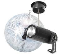 BeamZ - Pack Complet Boule à Facettes 30 cm, Moteur et Projecteur Spot LED 6 Watts - Boule Disco en Miroir Véritable, Idéale pour Soirées Ambiance Disco