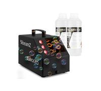 BeamZ B300LED Pack Machine à Bulles + 2L de Liquide, Enfant/Mariage/Soirée avec LEDs RGB - Ventilateur Puissant, Double Roue, Poignée, Télécommande, Réservoir 700mL, Idéale pour Fêtes en Extérieur