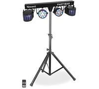Beamz Partybar2 2x Projecteurs PAR + 2x Derby, Contrôle par DMX, télécommande ou programmes automatiques, Pied tripode inclus