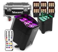 BeamZ Pro BBP59 - Pack de 8 Projecteurs d’ambiance sans fil IP65 9x 12W RGBWA-UV | Batterie amovible & Wireless DMX | FlightCase Inclus