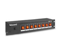 BeamZ PS08S - Dispatching Sono Répartiteur 8 Prises Schuko, avec Interrupteurs Éclairés, Montage Rack 19'', Disjoncteur 15A, Idéal pour le Contrôle des Soirées/Évènements