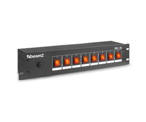 BeamZ PS08S - Dispatching Sono Répartiteur 8 Prises Schuko, avec Interrupteurs Éclairés, Montage Rack 19'', Disjoncteur 15A, Idéal pour le Contrôle des Soirées/Évènements