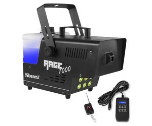BeamZ Rage 1000LED Machine à Fumée 1000 Watts, LEDs RGB, Réservoir 2 L, Design Unique et Solide, Télécommande sans Fil et Filaire 3m, Etrier de Montage, Idéal pour Une Soirée de 70 m²