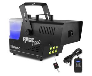 BeamZ Rage 1500LED Machine à Fumée DMX 1500 Watts, LEDs RGB, Réservoir 3.5 L, Design Unique et Solide, Télécommande sans Fil et Filaire 3m, Etrier de Montage, Idéal pour une Soirée de 150 m²