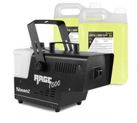 BeamZ RAGE1000 Machine à Fumée 1000W avec Réservoir 2L + Bidon de Liquide 10L, Télécommande Sans Fil et Filaire 3m, Étrier de Montage, Design Solide, Idéale pour une Soirée jusqu’à 70 m²