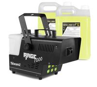 BeamZ RAGE1000LED Machine à Fumée 1000W avec LEDs RGB, Réservoir 2L + Bidon de Liquide 10L, Télécommande Sans Fil et Filaire 3m, DMX, Idéale pour Soirées jusqu’à 70 m²