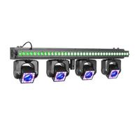 BeamZ Showbar GO Vibe - Barre 4 Lyres LED RGBW 160W avec Barre LED et Anneaux LED - Éclairage DJ Scène Complet