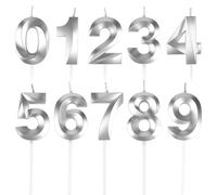 BEAN LIEVE Bougies d'anniversaire numérotées - Bougies pour gâteau d'anniversaire avec chiffres de 0-9 utilisées pour la décoration de gâteaux lors de fêtes d'anniversaire (argenté)