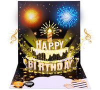 BEAN LIEVE Cartes d'anniversaire pop-up 3D améliorées, feux d'artifice, musique et lumière, cartes d'anniversaire gonflables à faire soi-même avec enveloppe et note pour femmes, hommes, enfants
