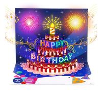 BEAN LIEVE Fireworks Cartes d'anniversaire musicales et lumineuses à DEL avec gâteau anniversaire soufflable, carte d'anniversaire pop-up 3D pour femme, homme, enfant, maman, papa et grand-mère