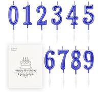 BEAN LIEVE Lot de 10 bougies d'anniversaire à chiffres de 0 à 9, décoration de gâteau à paillettes pour anniversaire, mariage et fête (bleu)