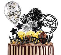 BEAN LIEVE Lot de 12 bougies d'anniversaire - Décoration de gâteau avec bougies, confettis, ballons, étoiles et éventails - Décoration de gâteau d'anniversaire pour fête d'anniversaire (noir)