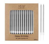 BEAN LIEVE Lot de 30 bougies d'anniversaire longues et fines en métal, bougies pour gâteaux, fêtes d'anniversaire, décorations de mariage, bougies de fête, décorations de gâteaux (argentées)