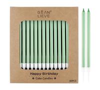 BEAN LIEVE Lot de 30 bougies d'anniversaire longues et fines en métal, bougies pour gâteaux, fêtes d'anniversaire, décorations de mariage, bougies de fête, décorations de gâteaux (vertes)