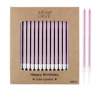 BEAN LIEVE Lot de 30 bougies d'anniversaire longues et fines en métal, bougies pour gâteaux, fêtes d'anniversaire, décorations de mariage, bougies de fête, décorations de gâteaux (or rose)