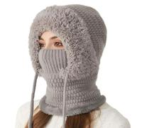 Beanie Hat, Windproof Face Shield, Comfortable Headwear, Moisture-Wicking Fabric Blend, Full Head and Neck Protection, Performance Snow Accessories, Gray Winter Cap for Cycling, Skiing, Extreme Cold